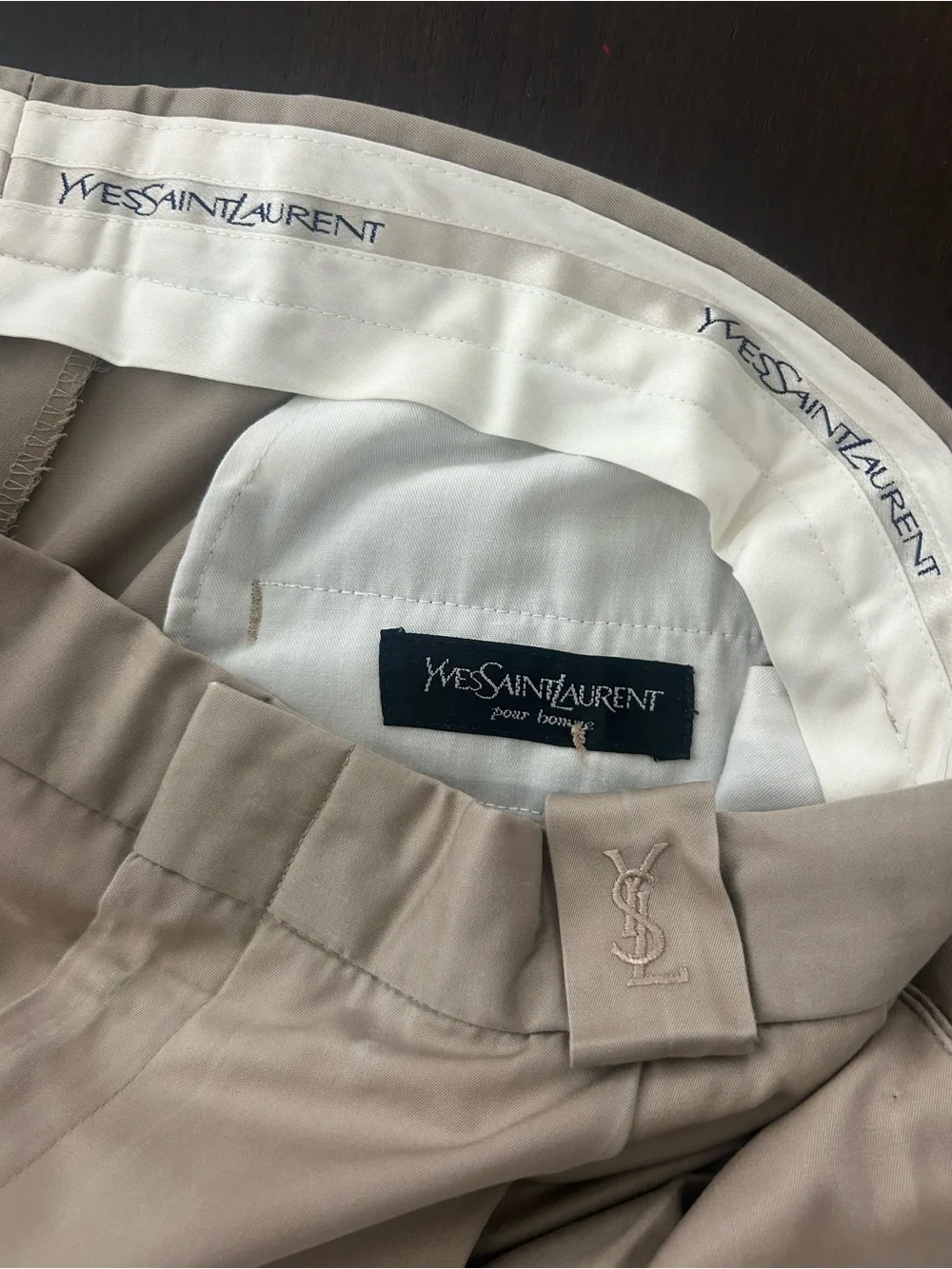 VTG 90s Yves Saint Laurent Pour Homme Beige Khaki Men Pleated Wide Slacks 31x30